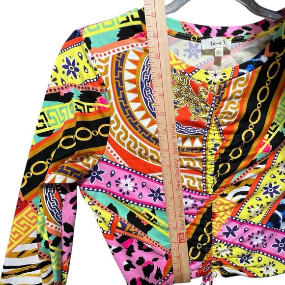 JULIA BY LOVE J Y2K Cropped Cinch Top Size L Festival Animal Print Funky Club - Picture 9 of 10